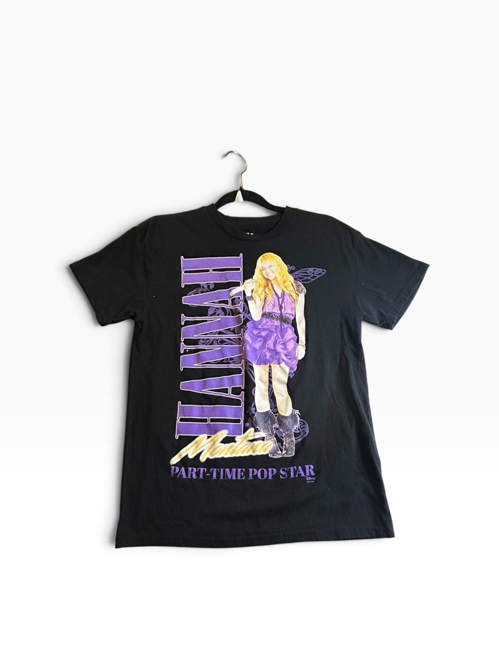 Hannah Montana Disney Graphic T Shirt Black Purple Y2K 2000s Size M
